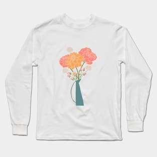 Bouquet of Flowers on Navy Blue Long Sleeve T-Shirt